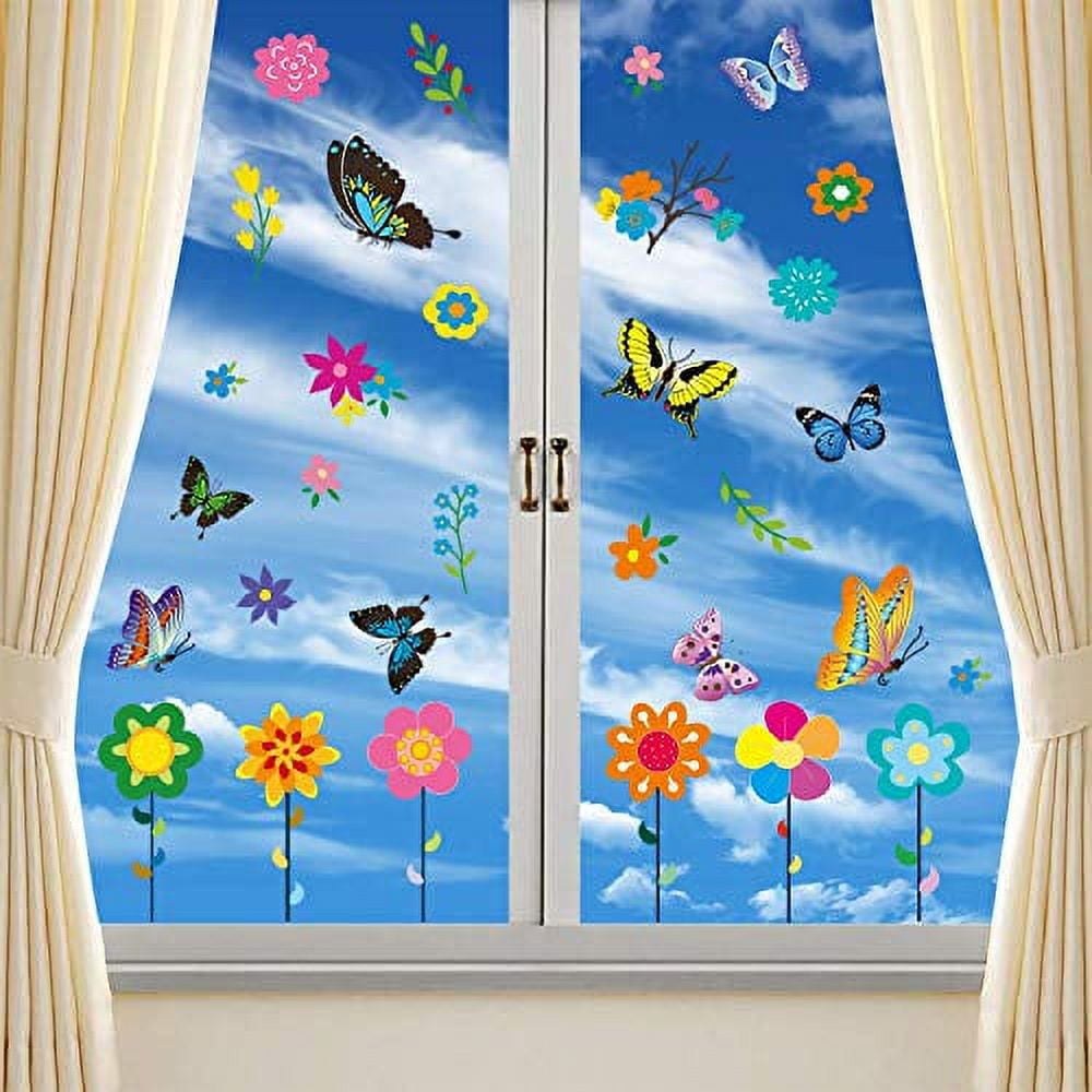 PARLAIM Flower Window Stickers Butterfly Window Clings Window Decals ...
