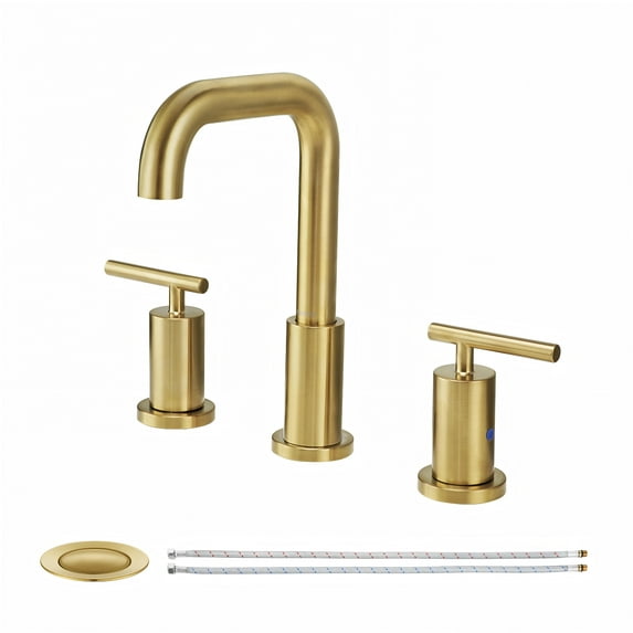 PARLOS 2-Handle Widespread Bathroom Sink Faucet with Metal Pop-up Drain and Supply Hoses, Brushed Gold