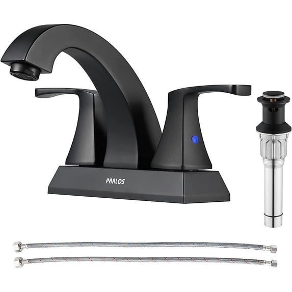 PARLOS 2 Handles Bathroom Faucet with Metal Pop-up Drain and Faucet Supply Lines, Matte Black