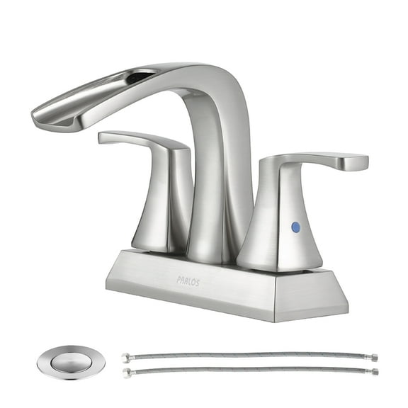 PARLOS 2 Handles Waterfall Bathroom Faucet with Pop-up Drain and Faucet Supply Lines, Brushed Nickel