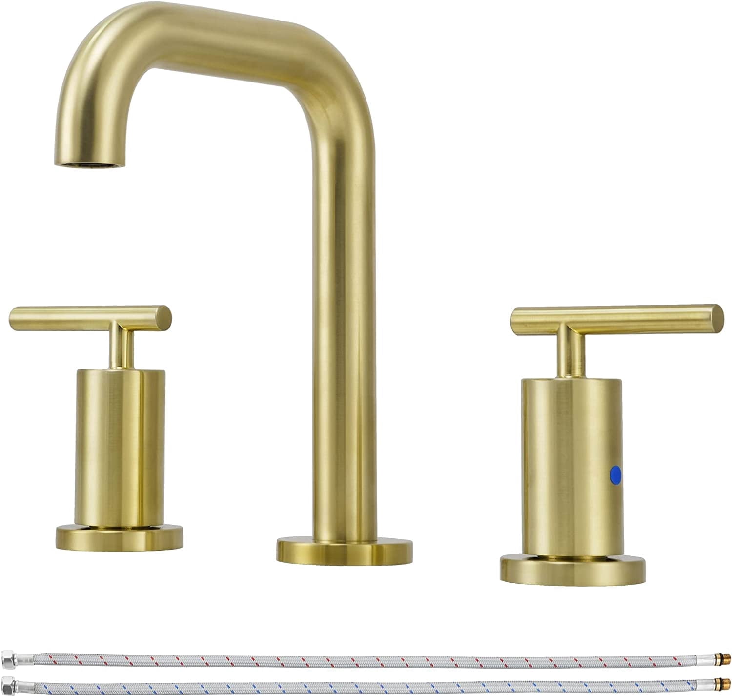 PARLOS 8 Inch Polished Chrome Widespread Bathroom Sink Faucet for 3 Hole Vanity with cUPC Faucet Supply Lines,Brushed Gold