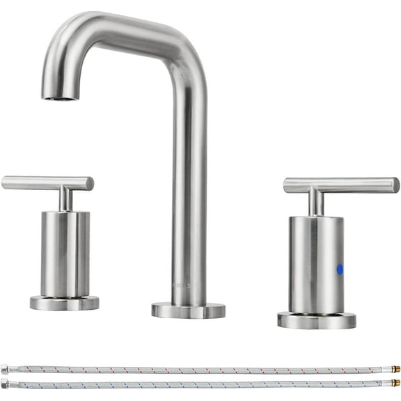 PARLOS 8 Inch Polished Chrome Widespread Bathroom Sink Faucet for 3 Hole Vanity with cUPC Faucet Supply Lines,Brushed Nickel