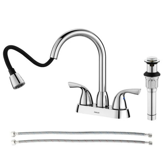 PARLOS Centerset 2-handle Pull Out Sprayer Bathroom Sink Faucet with 360 Swivel Spout,Polished Chrome