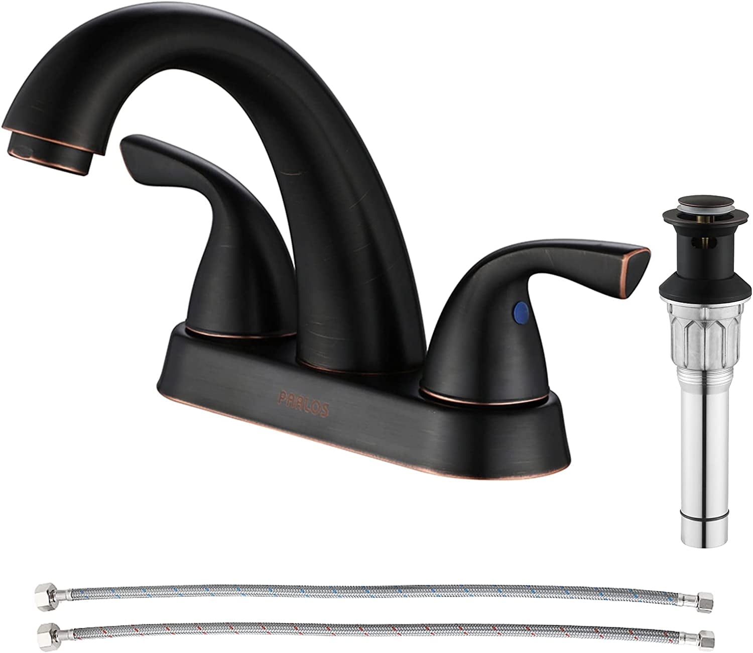 PARLOS Centerset Two-Handle Bathroom Sink Faucet with Metal Drain Assembly and Supply Hose, Oil Rubbed Bronze