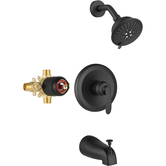 PARLOS Shower System, Shower Faucet Set with Tub Spout(Valve Included), 5-Setting Mode Shower Head and Tub Spout with Diverter, Multi-Function Wall Mounted Shower Bathtub Combo,Matte Black