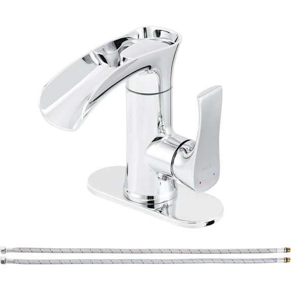 PARLOS Single Handle Waterfall Bathroom Faucet with Water Supply Lines,Polished Chrome