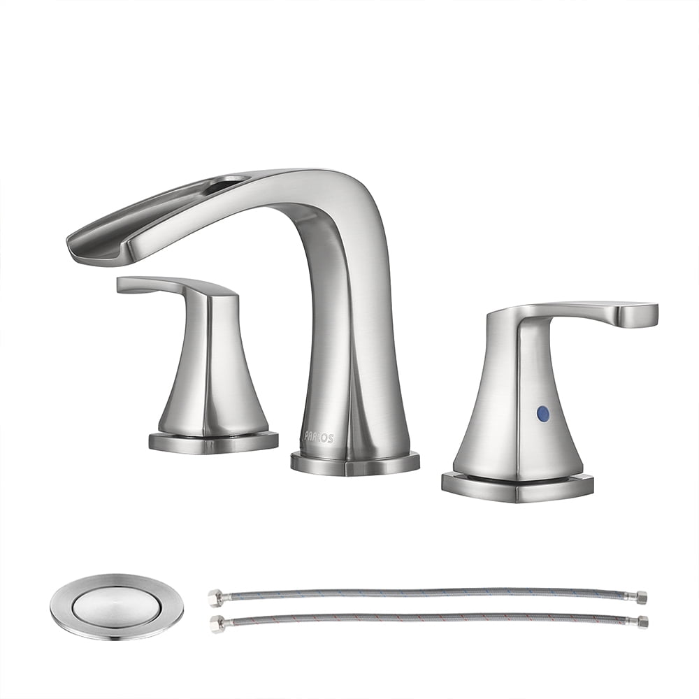 PARLOS Waterfall Widespread Two Handles Bathroom Sink Faucet , Brushed Nickel