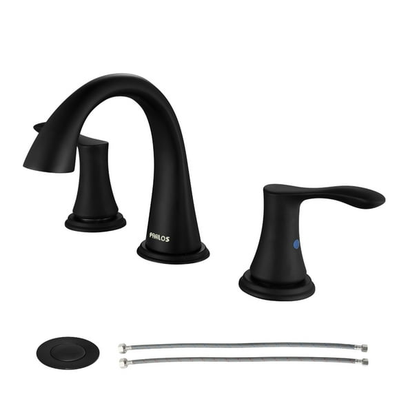PARLOS Widespread 2 Handles Bathroom Faucet with Metal Pop Up Sink Drain and cUPC Faucet Supply Lines, Matte Black