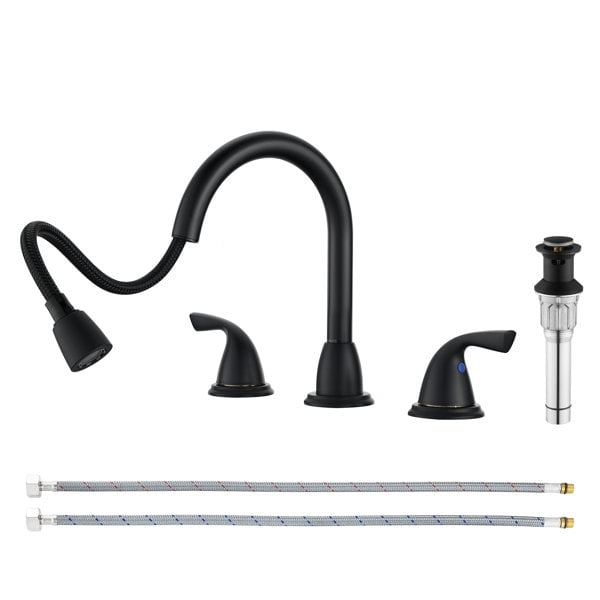 PARLOS Widespread 2-handle Pull Out Sprayer Bathroom Sink Faucet with 360 Swivel Spout,Matte Black