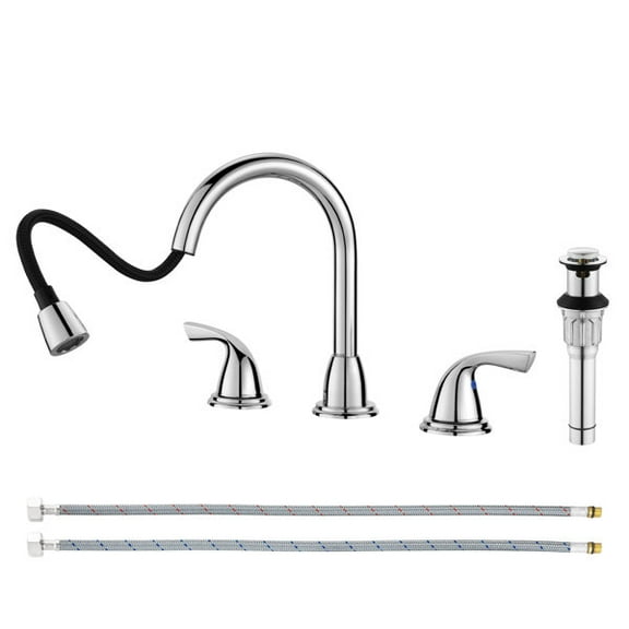 PARLOS Widespread 2-handle Pull Out Sprayer Bathroom Sink Faucet with 360 Swivel Spout,Polished Chrome