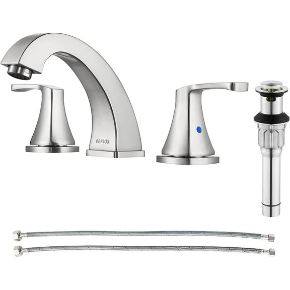 PARLOS Widespread Double Handles Bathroom Faucet with Pop Up Drain and cUPC Faucet Supply Lines, Brushed Nickel