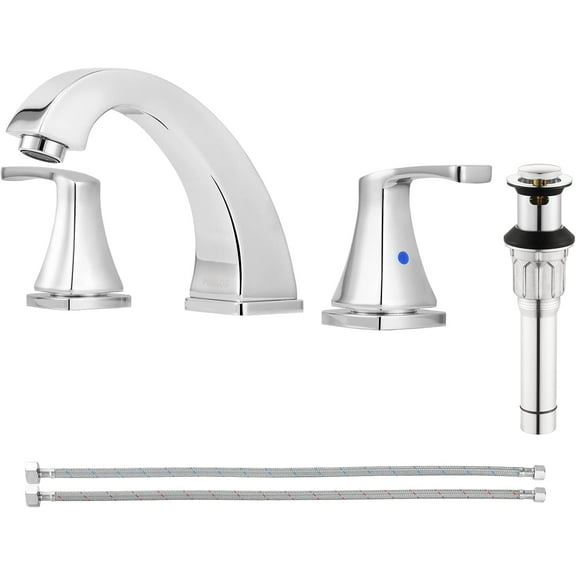 PARLOS Widespread Double Handles Bathroom Faucet with Pop Up Drain and cUPC Faucet Supply Lines, Chrome