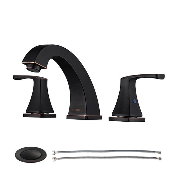 PARLOS Widespread Double Handles Bathroom Faucet with Pop Up Drain and cUPC Faucet Supply Lines, Oil Rubbed Bronze
