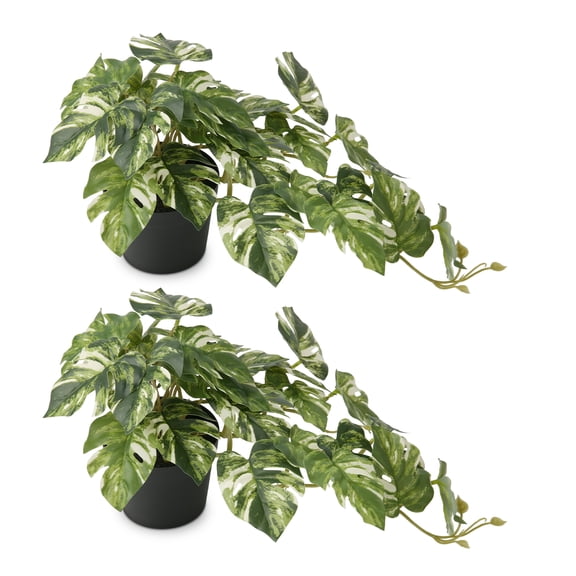 PARMPH 2 Packs Artificial Desk Plants, 17.71'' Faux Watermelon Leaves Desk Plants with Pot for Office, Fake Greenery Plants for Home Shelf Room Office Desk Decoration