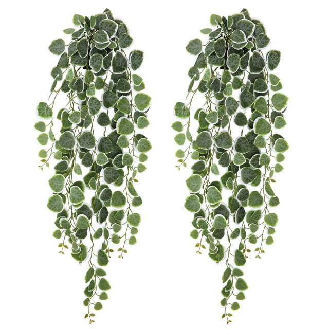 PARMPH 2 Packs Artificial Hanging Plants with Pot, 34'' Long Green