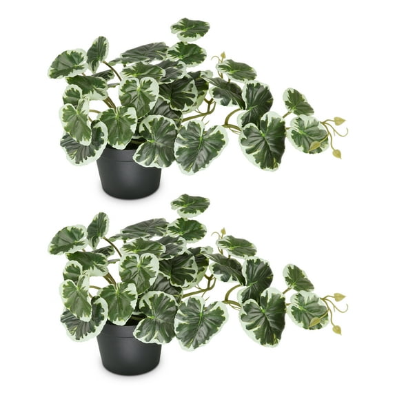 PARMPH 2 Packs Artificial Plants, 17.71'' Faux White Edge Monstera Desk Plants with Pot for Office, Fake Greenery Desk Plants for Home Shelf Room Office Desk Decoration
