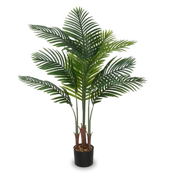 PARMPH 3.94Ft Artificial Areca Palm Tree,  Fake Tropical Palm Tree in Pot, Realistic Artificial Golden Cane Palm Tree for Home Decor Indoor Outdoor Office Decoration