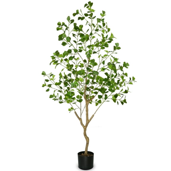 PARMPH 4.9Ft Artificial Ficus Tree, Green Heart-shaped Ficus Plants in Pot with Natural Trunk and Realistic Leaves for Home Decor Indoor Outdoor Living Room Office Decorations