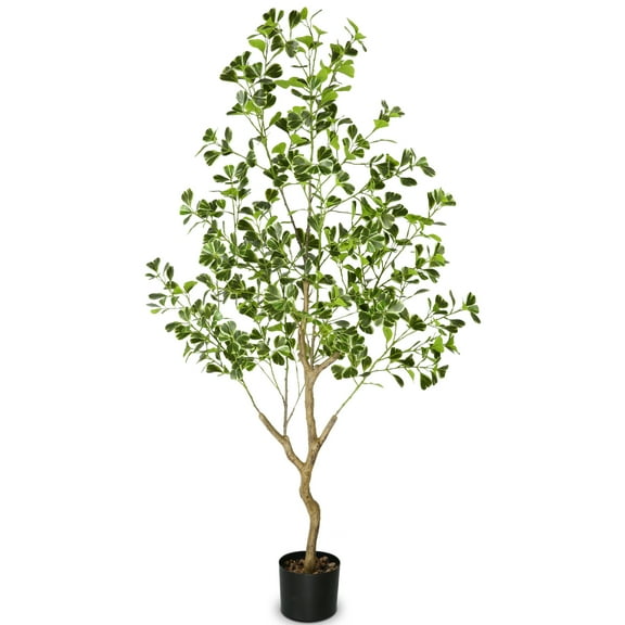 PARMPH 4.9Ft Artificial Ficus Tree, White-Edged Green Heart-shaped Ficus Plants in Pot with Natural Trunk and Realistic Leaves for Home Decor Indoor Outdoor Living Room Office Decorations