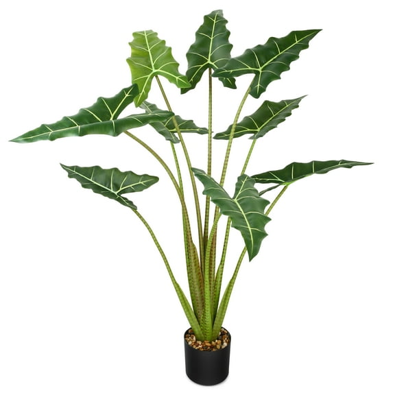 PARMPH 49” Artificial Alocasia Tree, Faux Alocasia Macrorrhizos Artificial Plants in Pot with Planter for Indoor Outdoor Home Decor Office Decoration, 9 Leaves