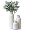 thumbnail image 1 of PARMPH Ceramic Vase Set of 3 with 5PCS Artificial Lambs Ear Greenery Stem Decor, Large Small Ceramic Vase for Rustic Home Decor Accent, Modern Farmhouse Vase Sets Decor Ideal Shelf, Table, Bookshelf, 1 of 11