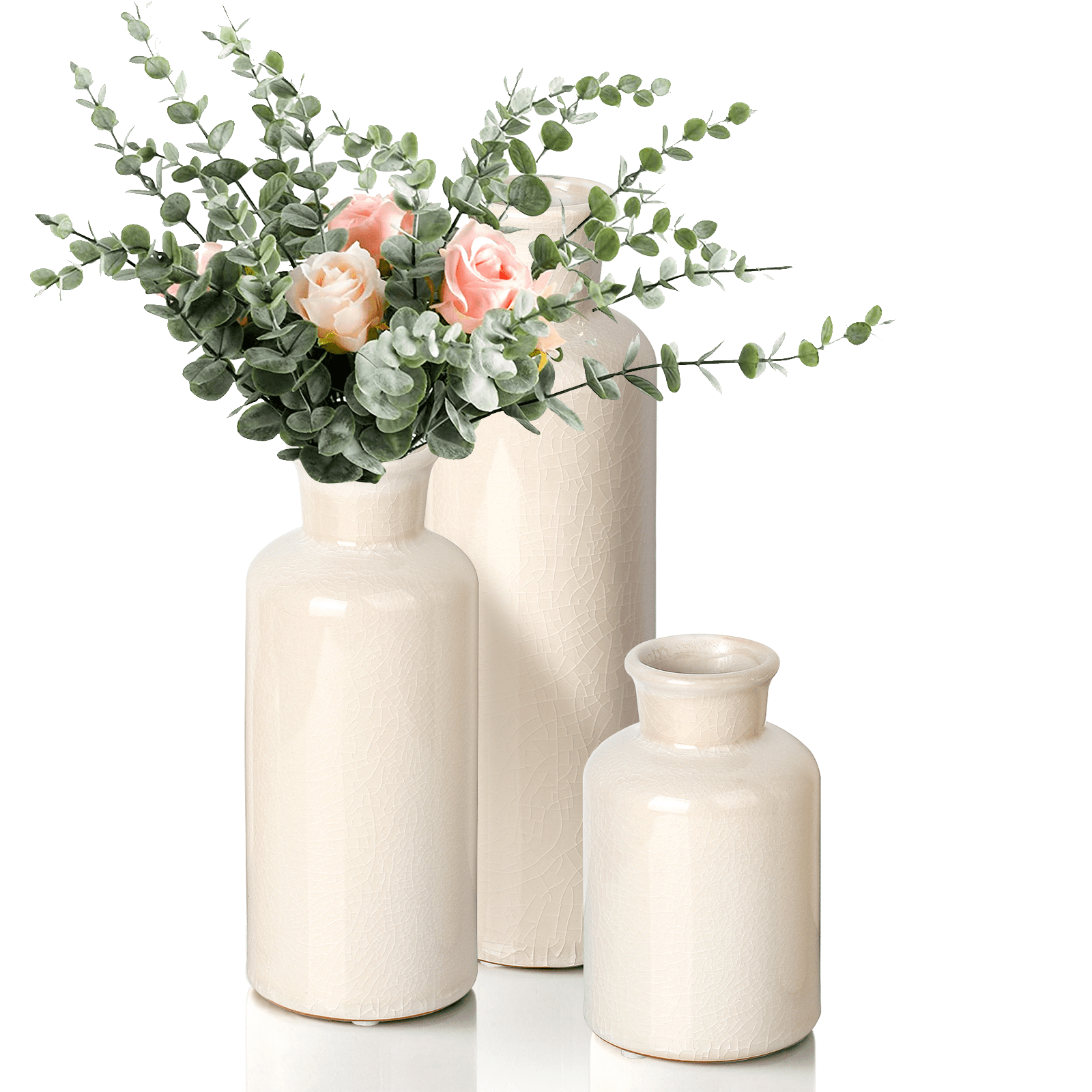 PARMPH Rustic Ceramic Vase Set of 3, Floral Flower Decor, Porcelain ...