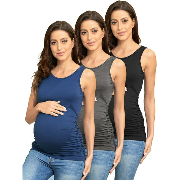 PARNIXS Comfy Sleeveless Maternity Clothes, Summer Women's Maternity Tank Top (3 Pcs),M