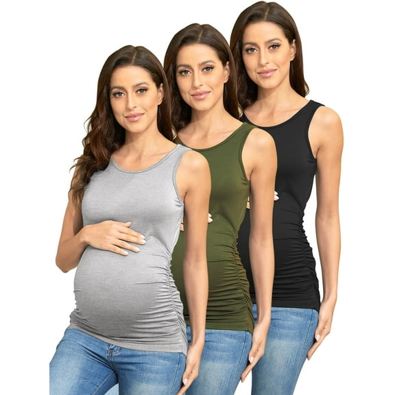 PARNIXS Comfy sleeveless maternity clothes,summer women's maternity Tank Top (3 pcs),M