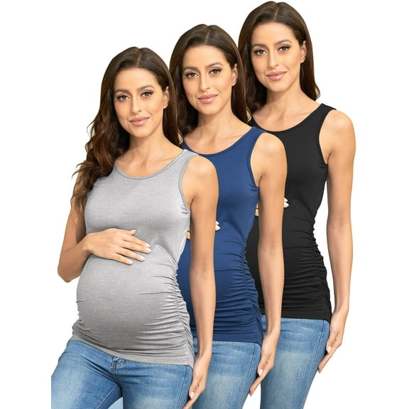 PARNIXS Comfy Sleeveless Maternity Clothes, Summer Women's Maternity Tank Top (3 Pcs),M