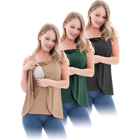 PARNIXS Summer Women's Maternity Nursing Tank Top Sleeveless Comfy Breastfeeding Clothes(3-Pcs),2XL