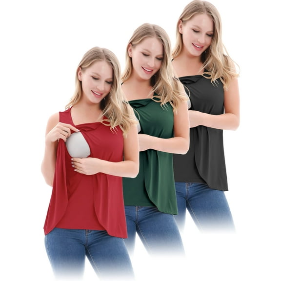 PARNIXS Summer Women's Maternity Nursing Tank Top Sleeveless Comfy Breastfeeding Clothes(3-Pcs),m