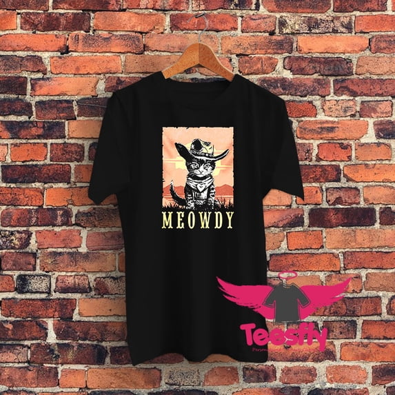 PARODY MEOWDY COWBOY SUNSET VINTAGE GRAPHIC T-SHIRT