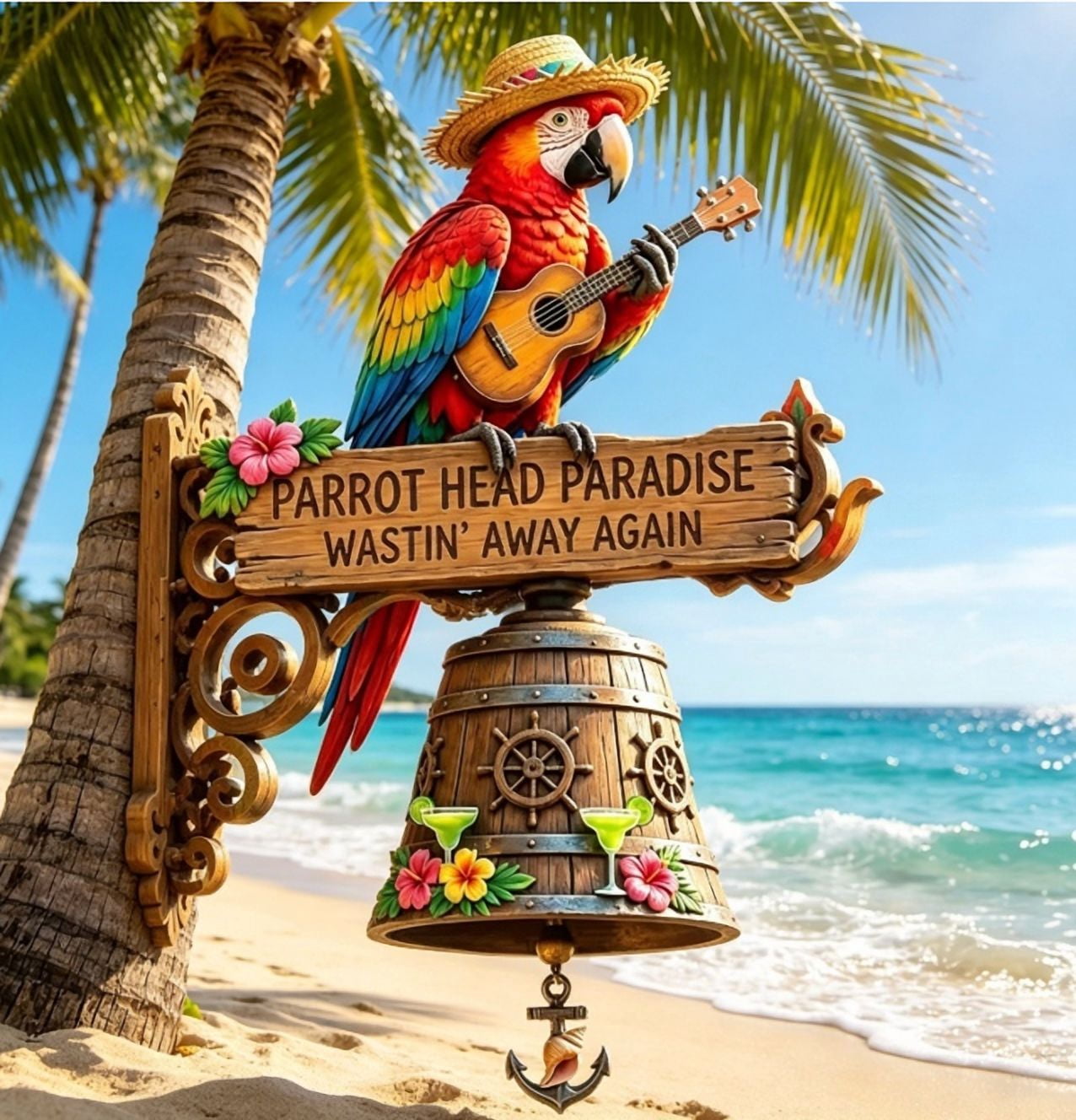 USA　ヴィンテージ　 バーウッド 　アニマルサーカストレイン ウォールデコ PARROT HEAD PARADISE WASTIN AWAY AGAIN Decorative Hanging, Ornate