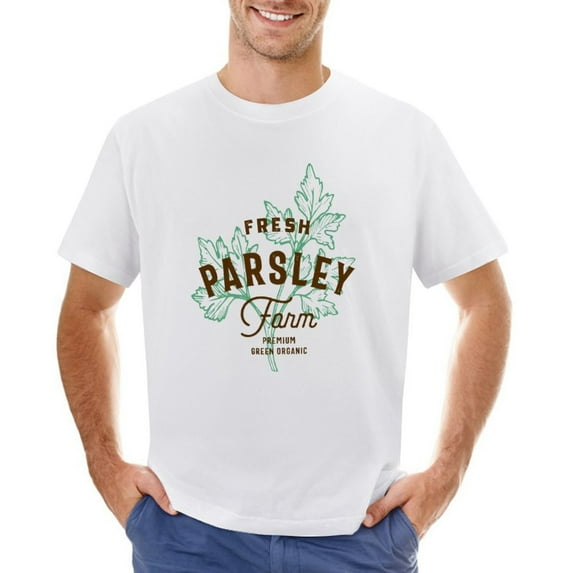 PARSLEY Vintage T-shirt Mens Cotton Classic Crewneck Short Sleeve Tees Unisex White L