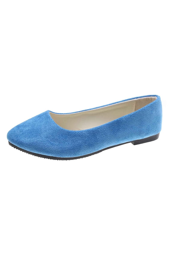 Women's Round Toe Ballet Flats, Navy Blue Flats, Comfortable Faux Leather Insole Low Heels Dress Shoes For Ladies Sky Blue