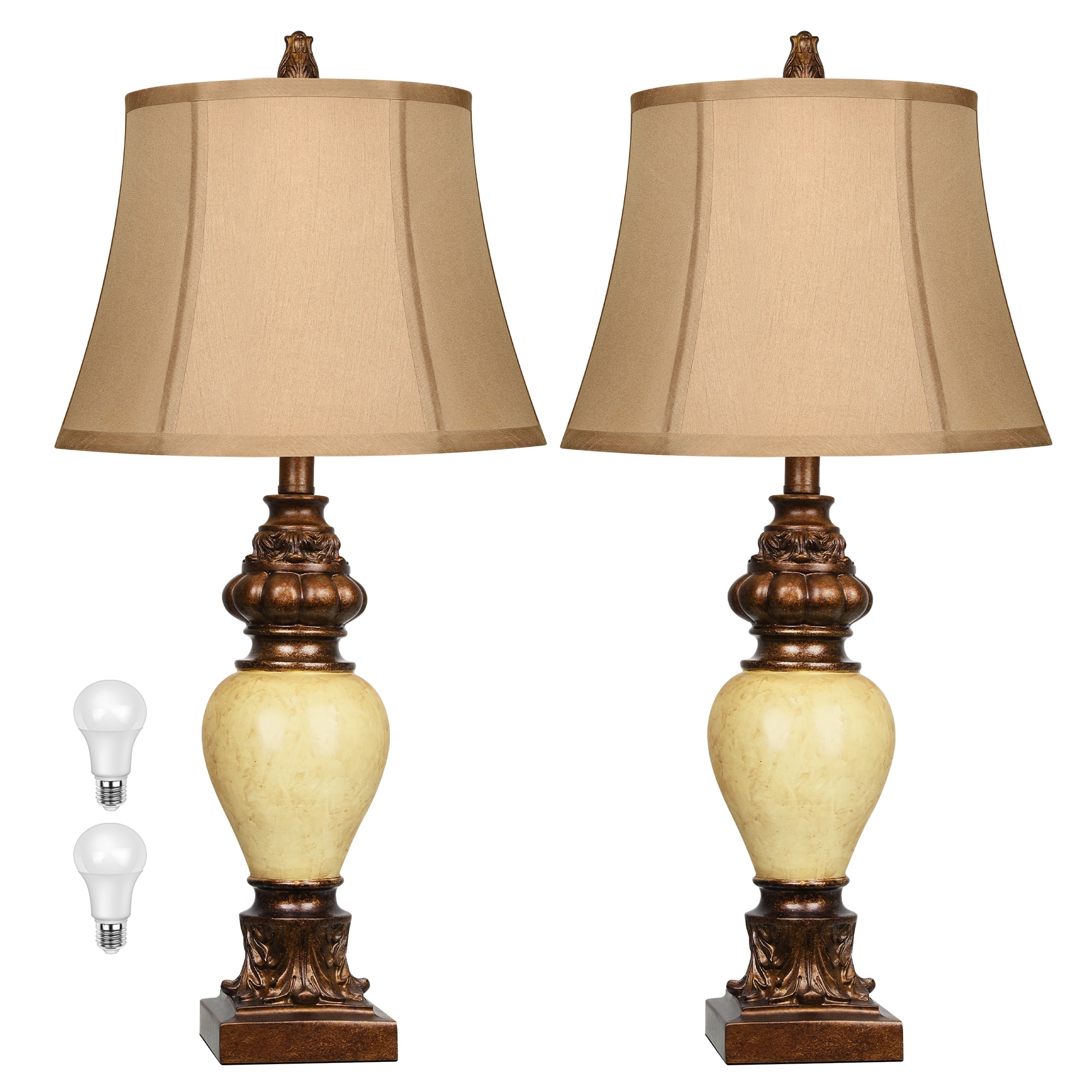 PARTPHONER 28" High Traditional Style Table Lamps Set of 2, Vintage Bronze Bedside Nightstand Lamp