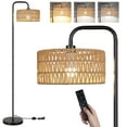 thumbnail image 1 of PARTPHONER 68” Farmhouse Remote Control Black Floor Lamp with Natural Cylindrical Woven Shades, 1 of 7