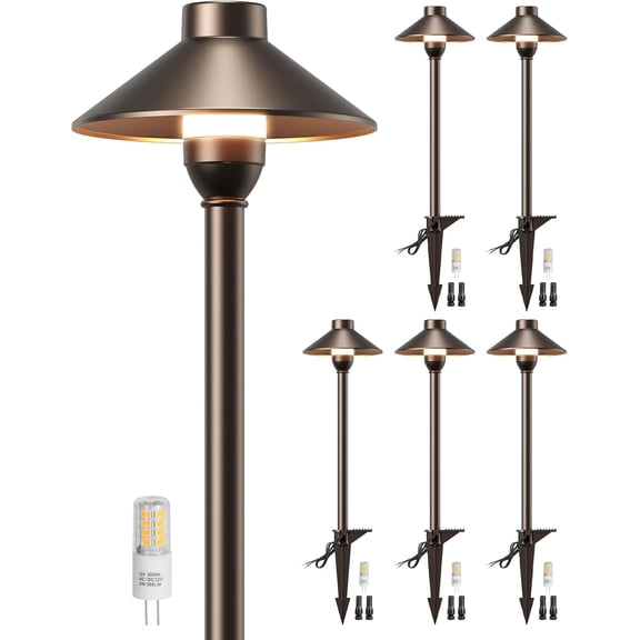 PARTPHONER Low Voltage Landscape Lighting 6-Pack, Aluminum 12V Pathway Lights with G4 Bulbs, Waterproof Oil Rubbed Bronze Color Wired Path Connectors for Walkway Yard Garden