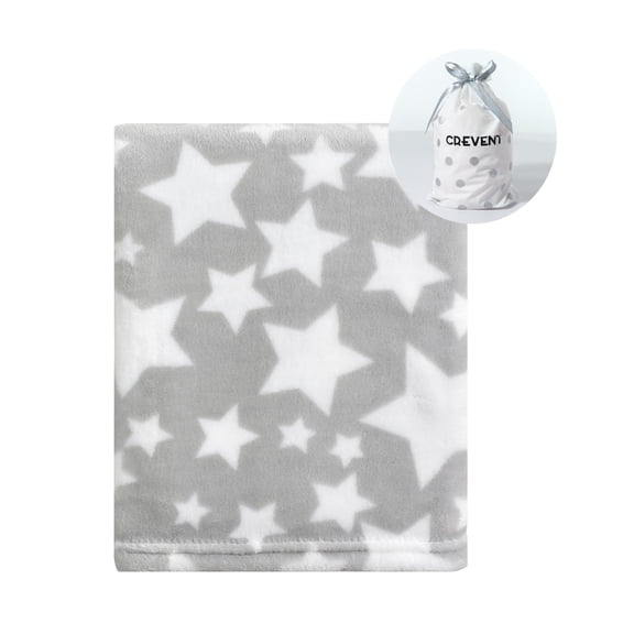 CREVENT Soft Warm  Gray Star Baby Receiving Blanket