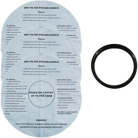 ALL PARTS ETC. Filter Sleeve for Shop Vac Discs (4-Pack) -3 Dry Filters, 1 Mounting Ring Compatible with Shop Vac, Ridgid, Craftsman and other WetDry Vacuums VF2002 & 9010700