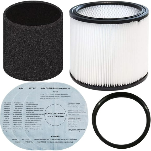 ALL PARTS ETC. Vacuum Filter Set for Wet/Dry Shop Vacuums  Includes Canister Filter, Foam Sleeve, 3 Dry Filter Discs, and Mounting Band  Compatible with Shop-Vac, Craftsman, Ridgid, and More