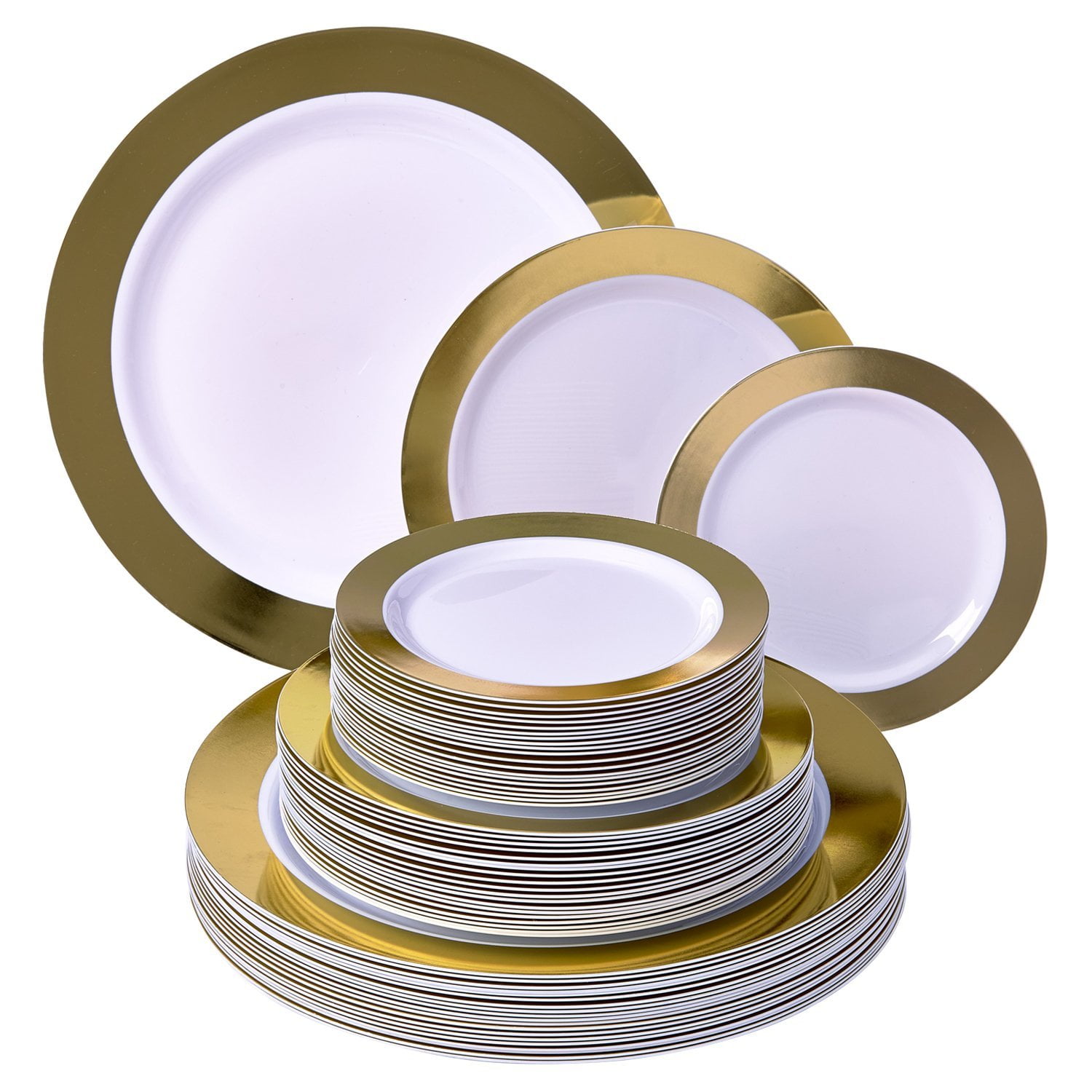 PARTY DISPOSABLE 60 PC DINNERWARE SET | 20 Dinner Plates | 20 Salad Plates | 20 Dessert Plates | Heavy Duty Dishes | Elegant Fine China Look | Upscale Wedding and Dining (Ritz - Gold)