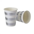 thumbnail image 1 of PARTY DISPOSABLE DECORATIVE PAPER CUPS | 9 oz | Metallic Silver Stripe | 24 pc, 1 of 3