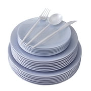 PARTY DISPOSABLE DINNERWARE SET | 156 pc | 20 Dinner Plates | 20 Salad Plates | 20 Dessert Plates | 48 Forks | 24 Spoons | 24 Knives (Opulence - White)