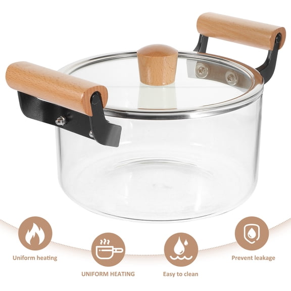 PARTYKINDOM 2.5L/84 oz Glass Saucepan with Cover, Clear Heat-resistant Glass Cookware Simmer Pots with Lid & Handle