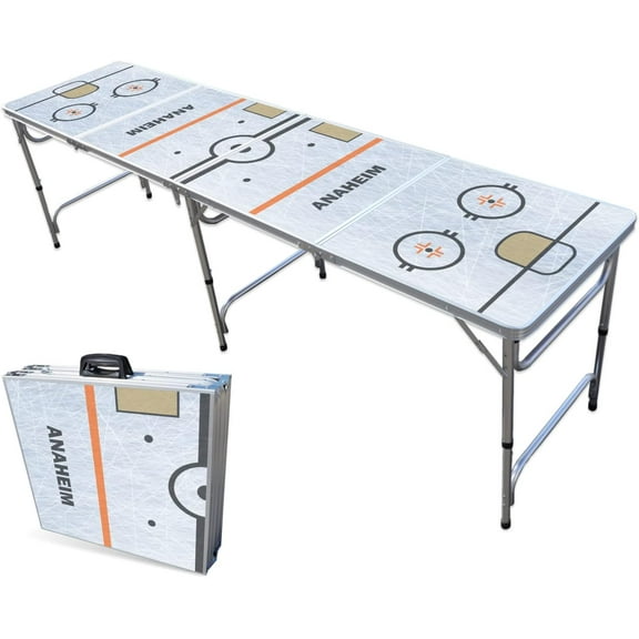 PARTYPONG 8-Foot Folding Portable Pong Table w/Optional Cup Holes & LED Lights - Anaheim Hockey Rink (Choose Your Model)