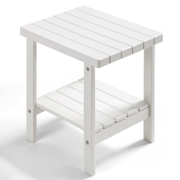 PASAMIC 2-Tier Adirondack Square Side Table, 17" HDPE Outdoor Side Tables, Weather Resistant End Table for Patio, Backyard, Pool, Indoor Companion, Beach, Easy Maintenance (White)