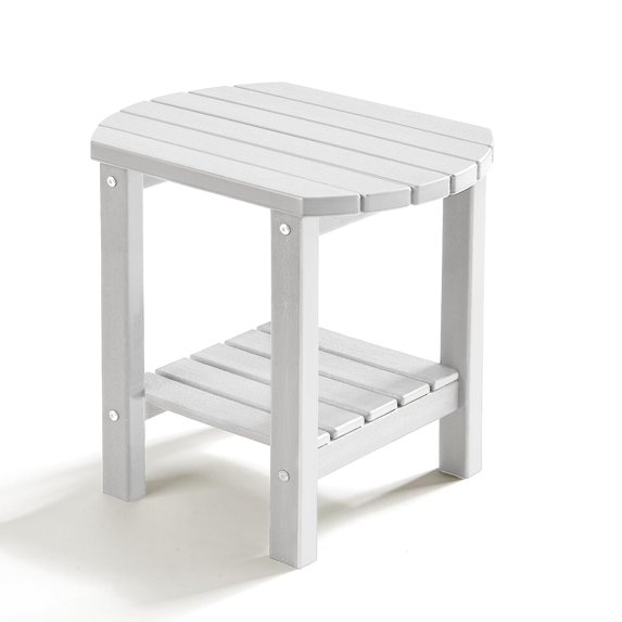 PASAMIC Outdoor Side Table, HDPE Adirondack Oval Side Table with 2-Tier Storage, Weather Resistant Outdoor End Table for Patio, Backyard, Pool, Indoor Companion, Beach, Easy Maintenance Table (White)
