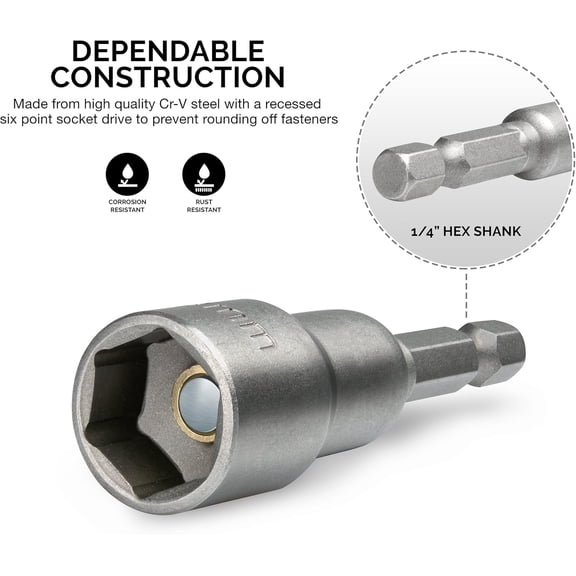 PASEJDO-10065A 1/4 Hex Shank Magnetic Power Impact Nut Driver Set |8 Piece Tool Set | Professional Grade Socket Nut Setters| Metric | Sizes 6 to 13 MM | Cr-V Steel