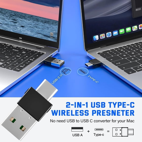 PASEJDO-2-in-1 USB Type C Presentation Clicker Wireless Presenter Remote with Laser Pointer, RF 2.4GHz USB C PowerPoint Clicker Slide Advancer for Computer/Mac/Laptop
